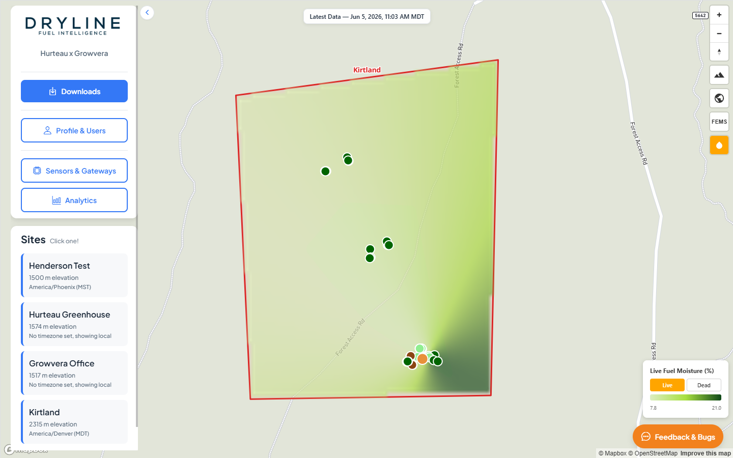 Fuel moisture heatmap on Home map