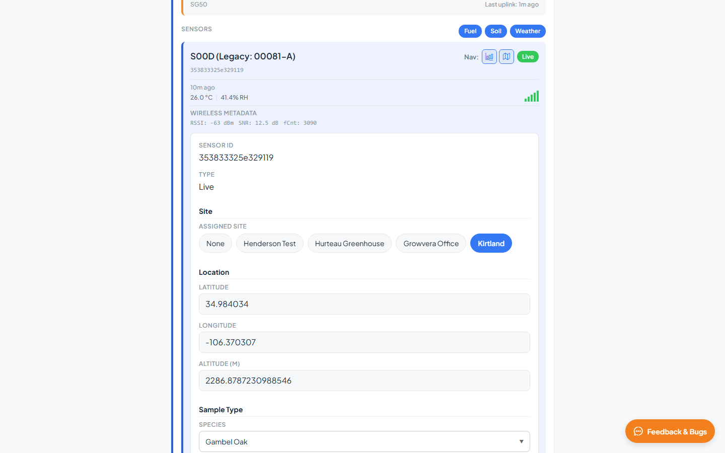 Edit Sensor form